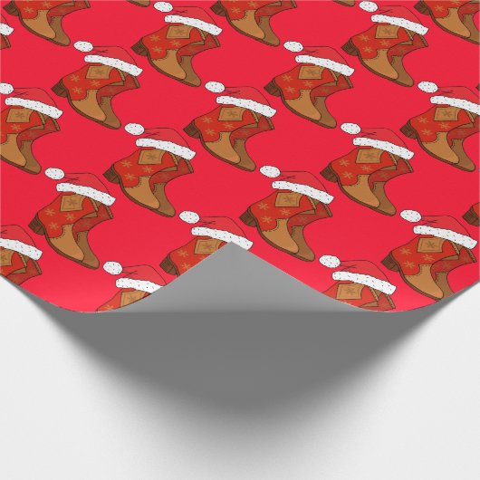 クリスマスカウボーイブーツカントリーウェスタン女性のカーボーイ ラッピングペーパー (角)