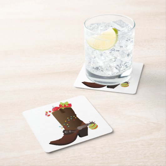 クリスマスカウボーイブーツ南西ウェスタン スクエアペーパーコースター (インサイチュ)