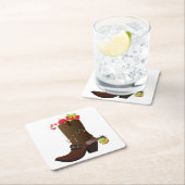 クリスマスカウボーイブーツ　南西部　西部 スクエアペーパーコースター (インサイチュ)