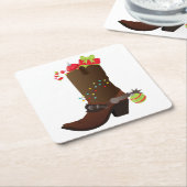 クリスマスカウボーイブーツ　南西部　西部 スクエアペーパーコースター (アングル)