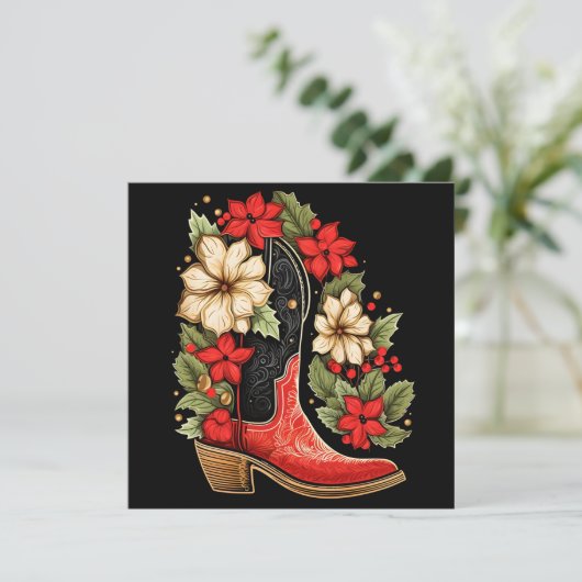クリスマスカウボーイ靴ホリデーグリーティングカード シーズンカード (スタンド正面)