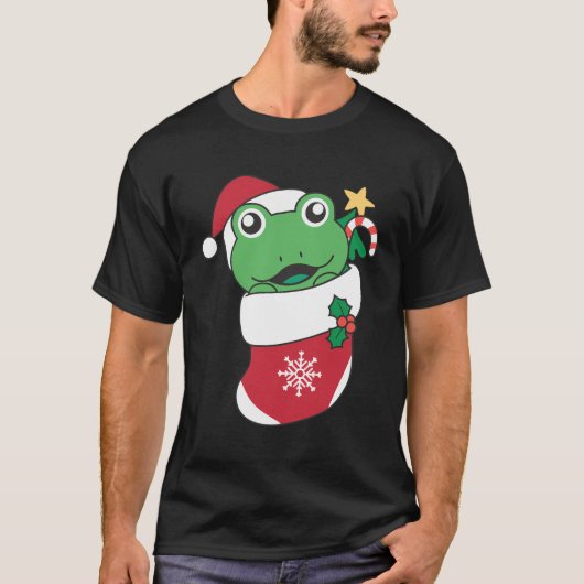 クリスマスカエルのためのクリスマスソックスの可愛いカエル Tシャツ (正面)