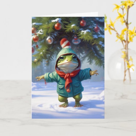 クリスマスカエル カード (黄色い花)