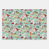 クリスマスカオスバンドルネコ、ペンギン、ポインセチア ラッピングペーパーシート (正面)