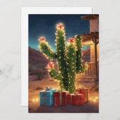 クリスマスカクタスとプレゼントが家の前に シーズンカード (正面/裏面)