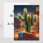 クリスマスカクタスの前にプレゼントを置いた家のイメージ シーズンカード (正面/裏面)