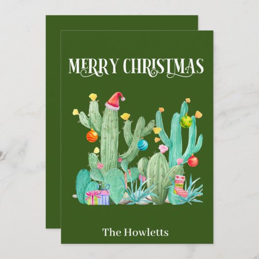 クリスマスカクタス砂漠南西部おめでとう シーズンカード (正面/裏面)