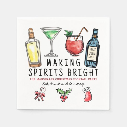 クリスマスカクテルに輝きを "Making Spirits Bright Drinks" スタンダードカクテルナプキン (正面)