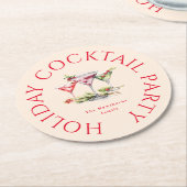 クリスマスカクテルのエレガントパーティー ラウンドペーパーコースター (アングル)