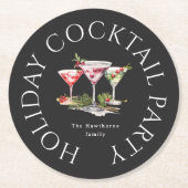クリスマスカクテルのエレガントパーティー ラウンドペーパーコースター (正面)