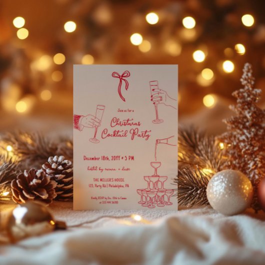 クリスマスカクテルのパーティーお洒落招待 案内状