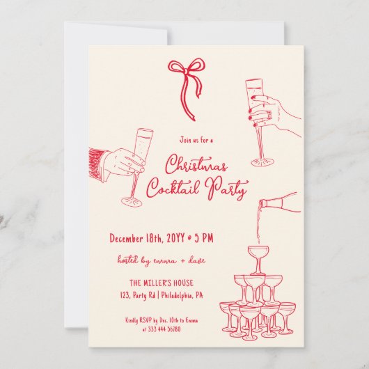 クリスマスカクテルのパーティーお洒落招待 案内状 (正面)
