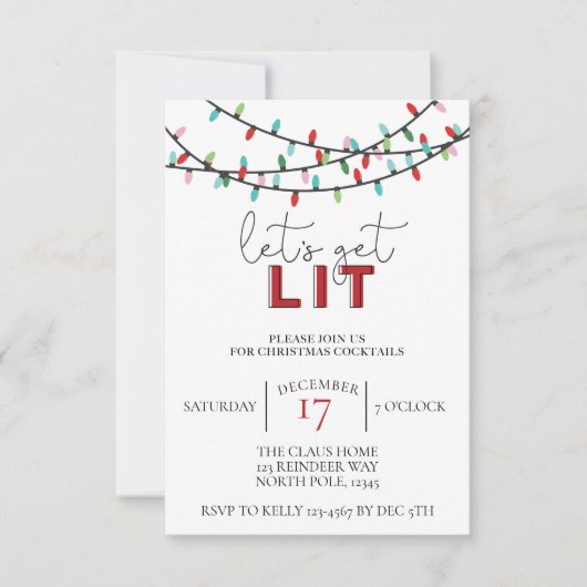 クリスマスカクテルのフレンドサスパーティーをライトアップ 招待状 (正面)