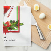 クリスマスカクテルウォーターカラーアート キッチンタオル (四つ折り)