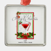 クリスマスカクテルウォーターカラーアート メタルオーナメント (正面)