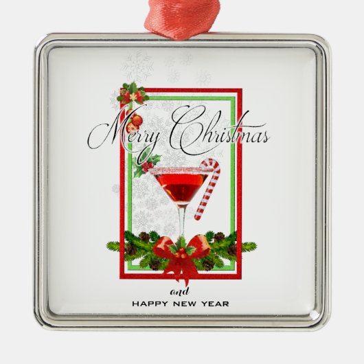 クリスマスカクテルウォーターカラーアート メタルオーナメント (正面)