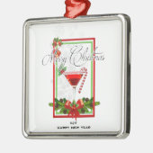 クリスマスカクテルウォーターカラーアート メタルオーナメント (左)