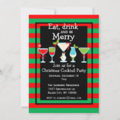 クリスマスカクテルストライプパーティー赤緑 招待状 (正面)