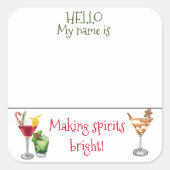 クリスマスカクテルドリンクパーティー名バッジ スクエアシール (正面)
