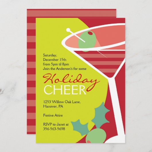 クリスマスカクテルパーティの招待状とマルティーニ 招待状 (正面/裏面)