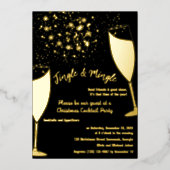 クリスマスカクテルパーティの招待状金ゴールドとブラック 箔シーズンカード (正面)