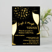 クリスマスカクテルパーティの招待状金ゴールドとブラック 箔シーズンカード (立ち正面)