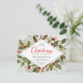 クリスマスカクテルパーティーウォーターカラーヴィンテージホリー 招待状 (スタンド正面)