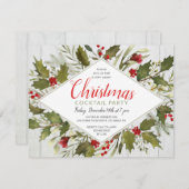 クリスマスカクテルパーティーウォーターカラーヴィンテージホリー 招待状 (正面/裏面)