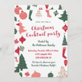 クリスマスカクテルパーティークリスマスパターン 招待状 (正面/裏面)