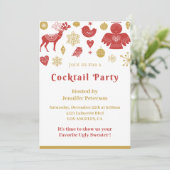 クリスマスカクテルパーティー招待状金ゴールドレッドノルディック 招待状 (スタンド正面)