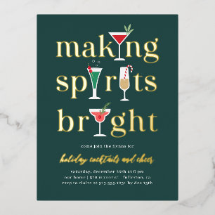 クリスマスカクテルホイルホリデーパーティー葉書 箔招待状ポストカード