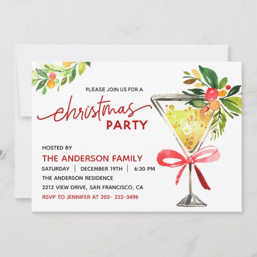 クリスマスカクテルホリデーパーティー招待状 招待状 (正面)