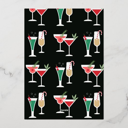 クリスマスカクテルホリデーパーティー招待状 箔シーズンカード (裏面)