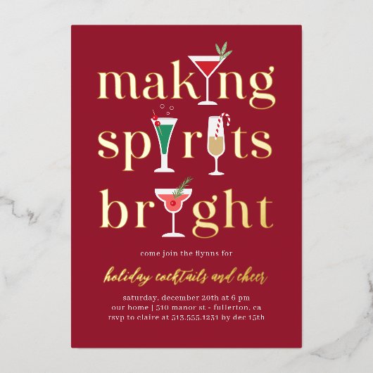 クリスマスカクテルホリデーパーティー招待状 箔シーズンカード (正面)
