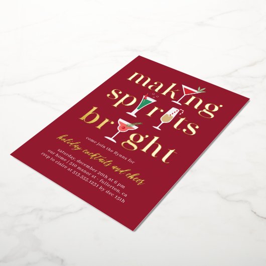 クリスマスカクテルホリデーパーティー招待状 箔シーズンカード (回転した状態)