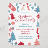 クリスマスカクテル招待状かわいいピンクとブルー 招待状 (正面/裏面)