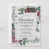 クリスマスカクテル素朴ブルゴーニュ赤フローラ 招待状 (正面)