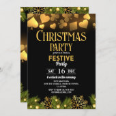 クリスマスカジノのトランプ ゴールド ブラック フェスティブ 招待状 (正面/裏面)