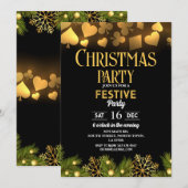 クリスマスカジノのプレイングカード ゴールド ブラック フェスティブ 招待状 (正面/裏面)