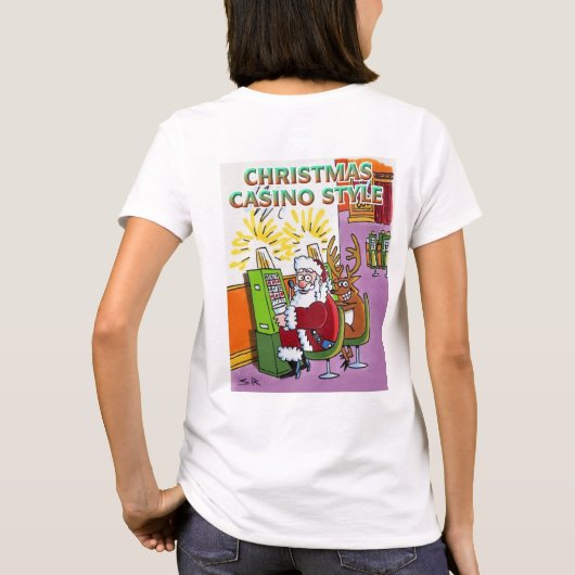クリスマスカジノスタイルの女性白いTシャツ Tシャツ (裏面)