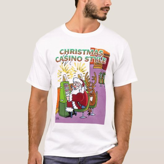 クリスマスカジノスタイルホワイトTシャツ Tシャツ (正面)