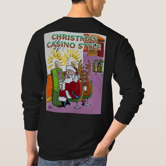 クリスマスカジノスタイルロングシルブブラックシャツバック Tシャツ (裏面)