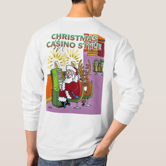 クリスマスカジノスタイル白い長いslvシャツの背中 tシャツ (裏面)