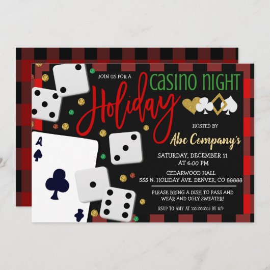 クリスマスカジノパーティの招待状 招待状 (正面/裏面)