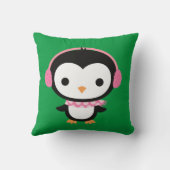 クリスマスカスタマイズかわいいペンギンのピンクヘッドフォン クッション (裏面)