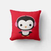 クリスマスカスタマイズかわいいペンギンのピンクヘッドフォン クッション (正面)