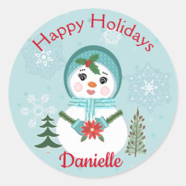 クリスマスカスタムすてき雪の女性 ラウンドシール