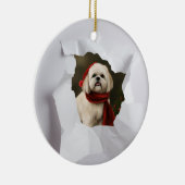 クリスマスカスタムにペットが覗き込む セラミックオーナメント (右)