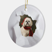 クリスマスカスタムにペットが覗き込む セラミックオーナメント (左)