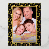 クリスマスカスタムに交差する黒と金ゴールドのホリー 箔シーズンポストカード (正面)